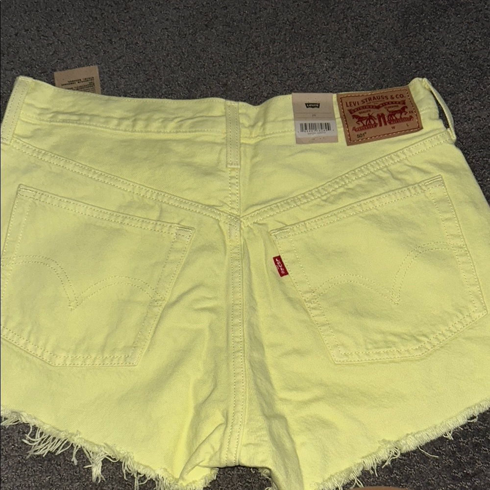 Levi's Yellow Jean Shorts with Frayed Hem